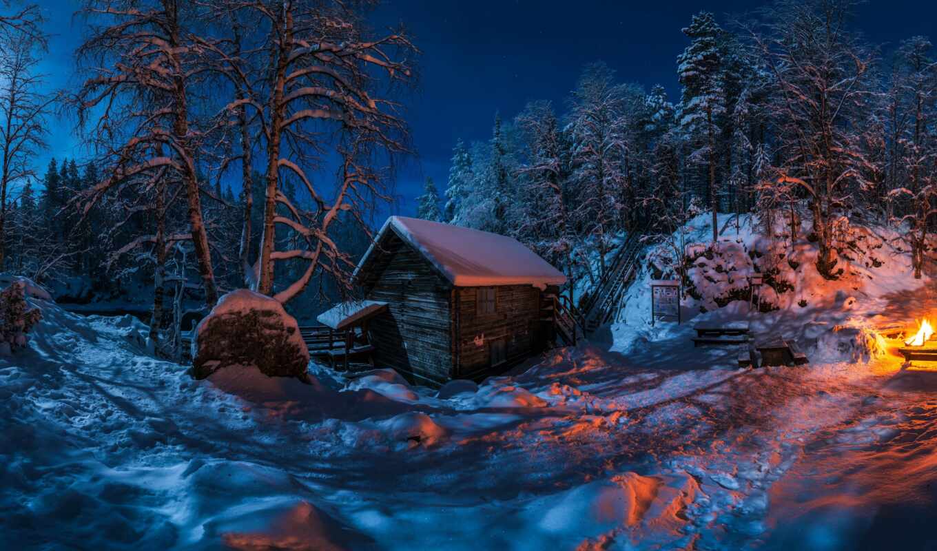 house, ночь, снег, winter, лес, narrow, stoloboi