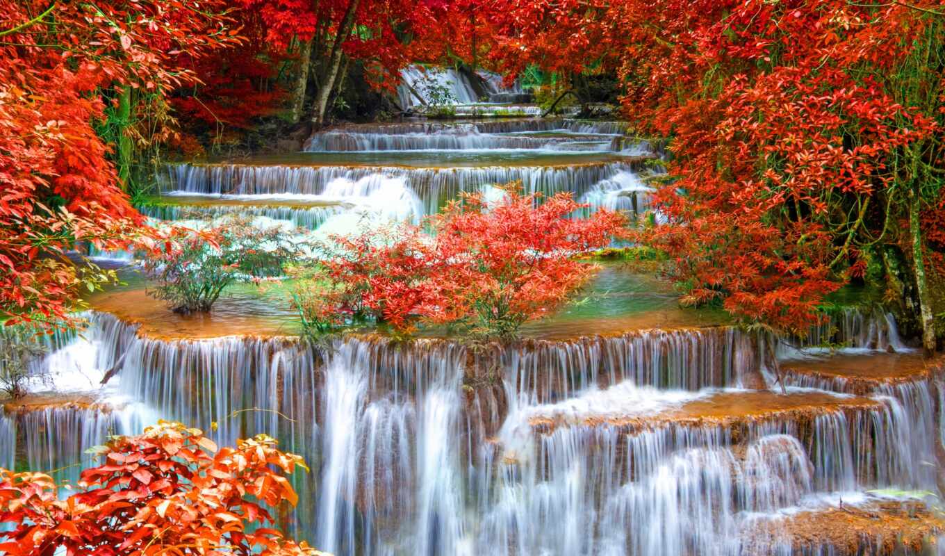 природа, осень, водопад