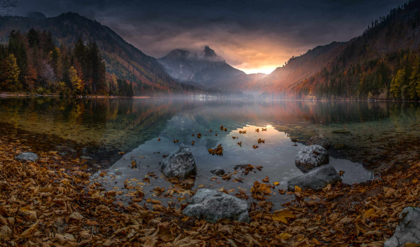 lake, mountain, Austria, autumn, scenery, rare, langbathsee