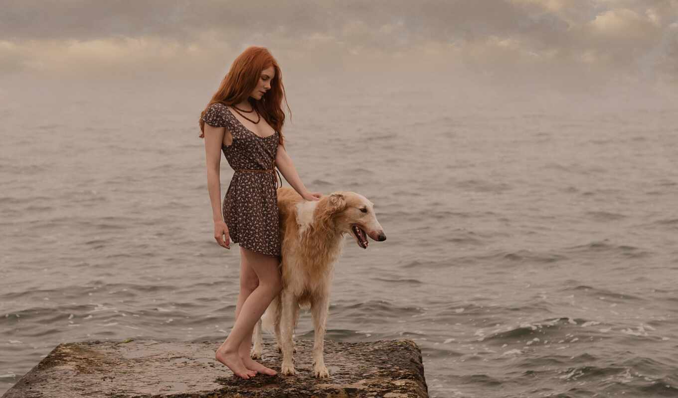хороший, девушка, фотограф, пляж, море, собака, fun, redhead, narrow