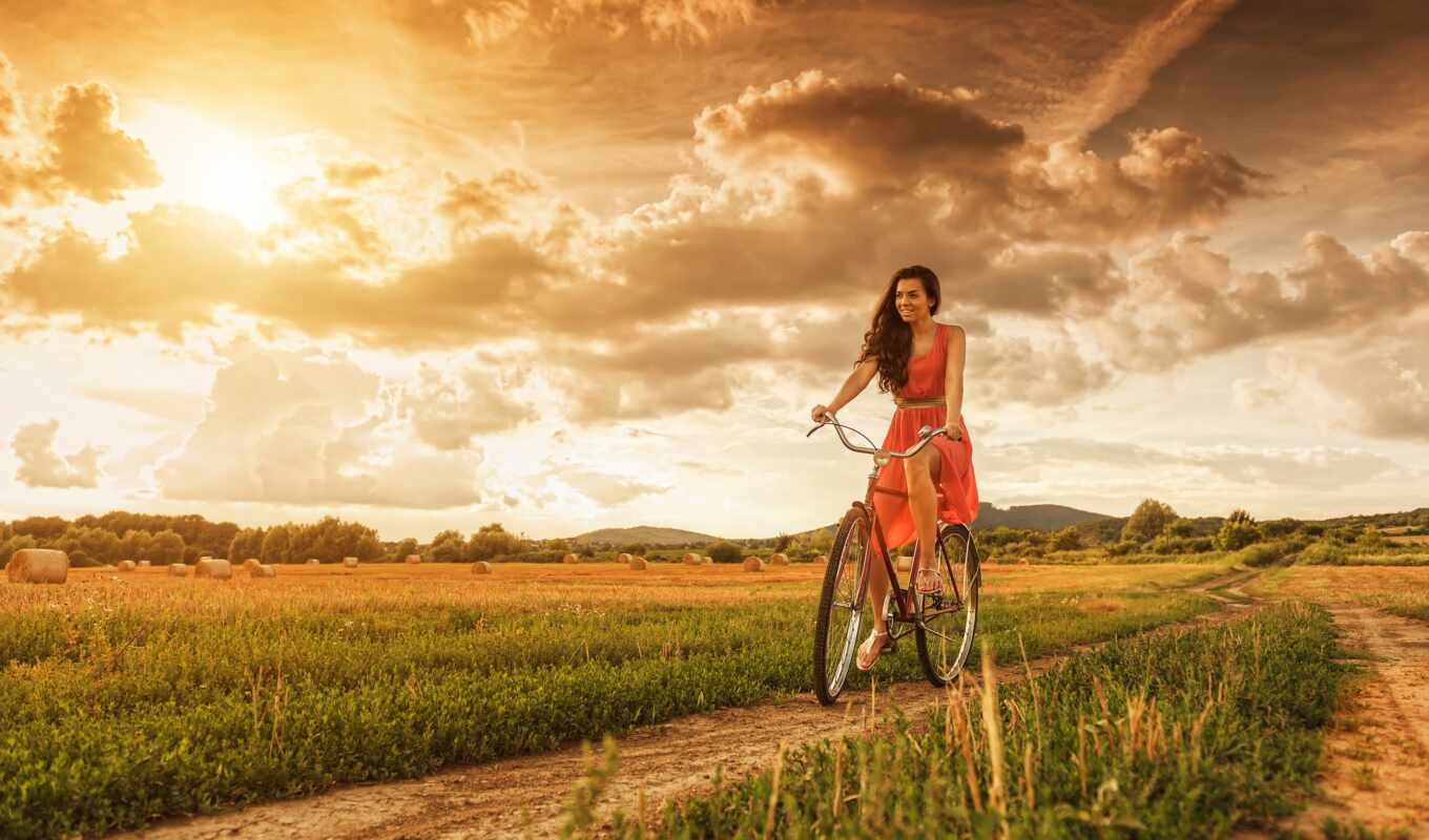 woman, channel, bicycle, herself