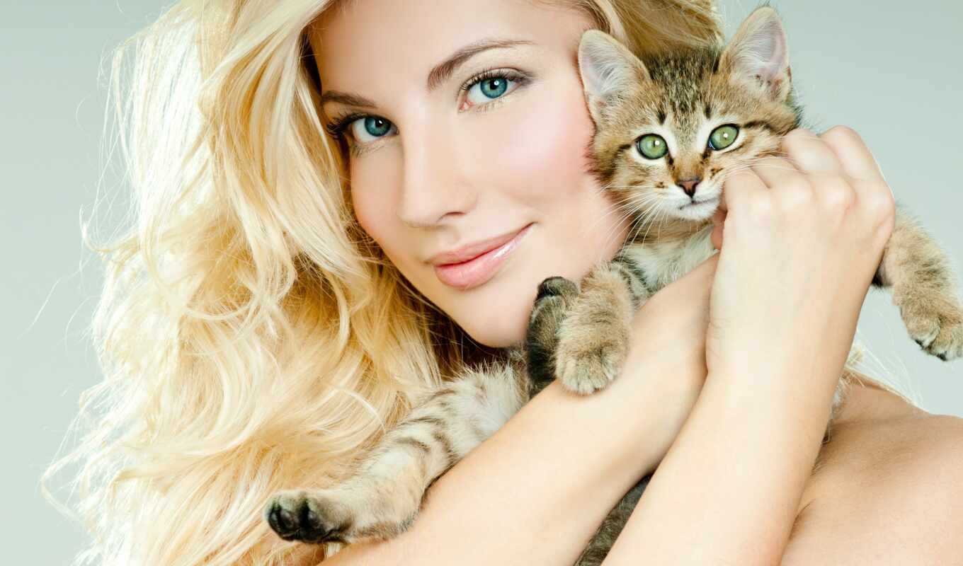 девушка, blonde, глаза, кот, cute, gallery, котенок, gato, rare