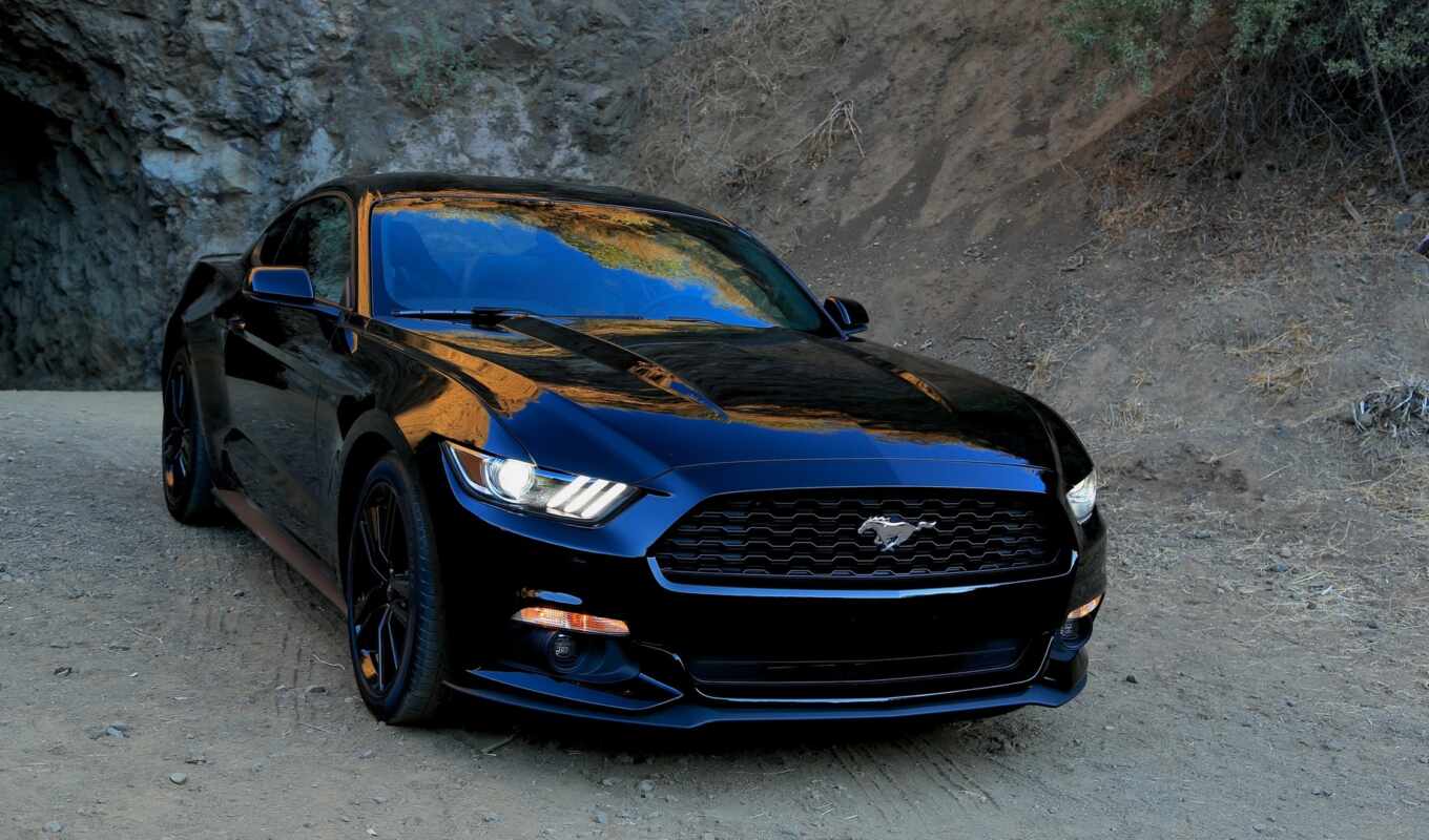 black, view, mustang, cars, front, sport car