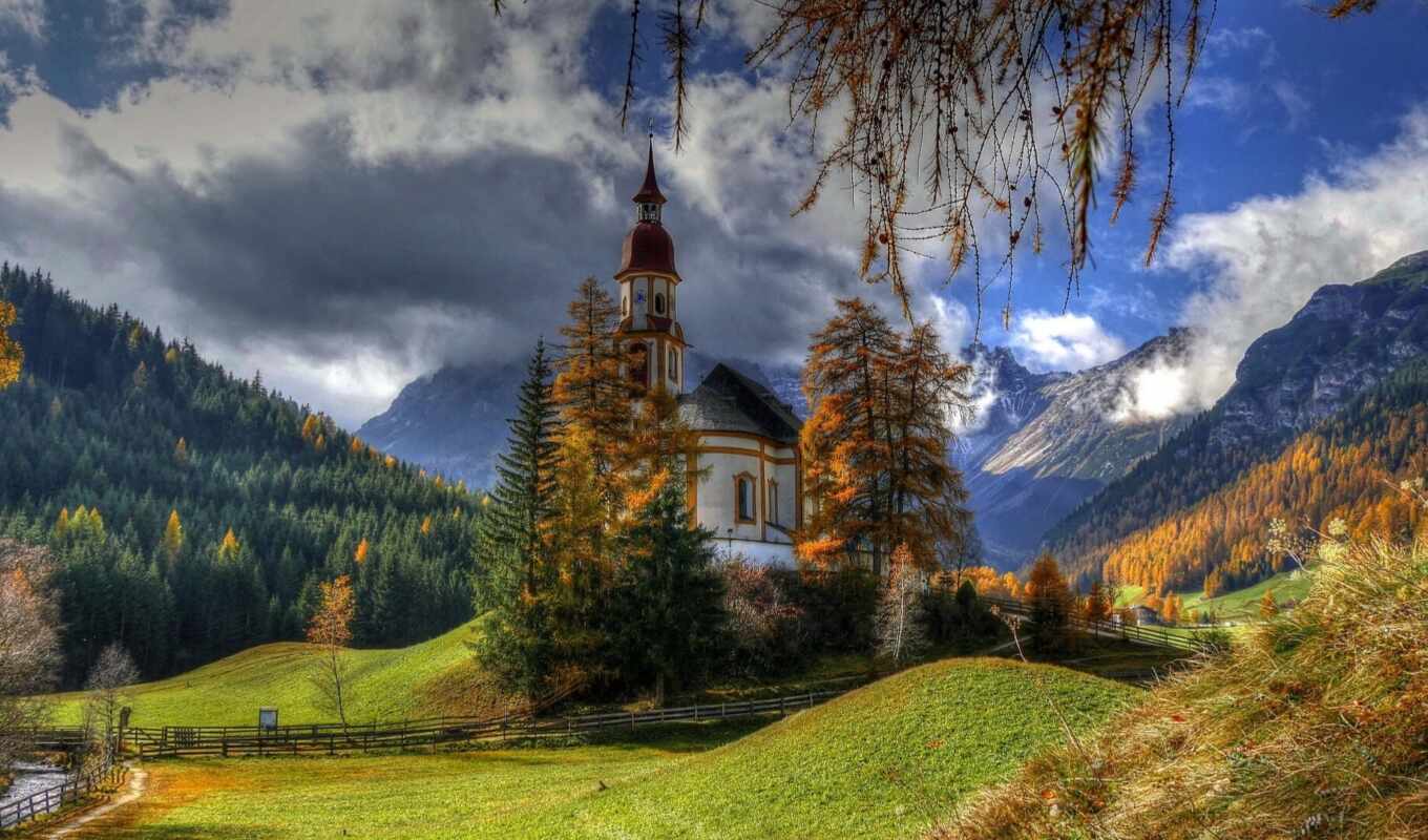 гора, австрия, осень, church, святая, brenner, obernberg
