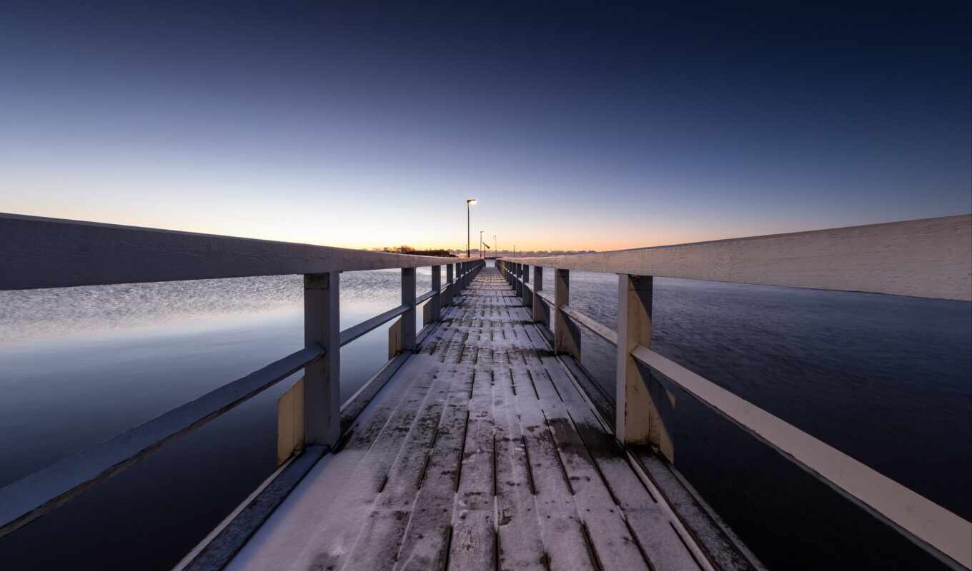 sunset, snow, Bridge, pier, Finland, helsinki