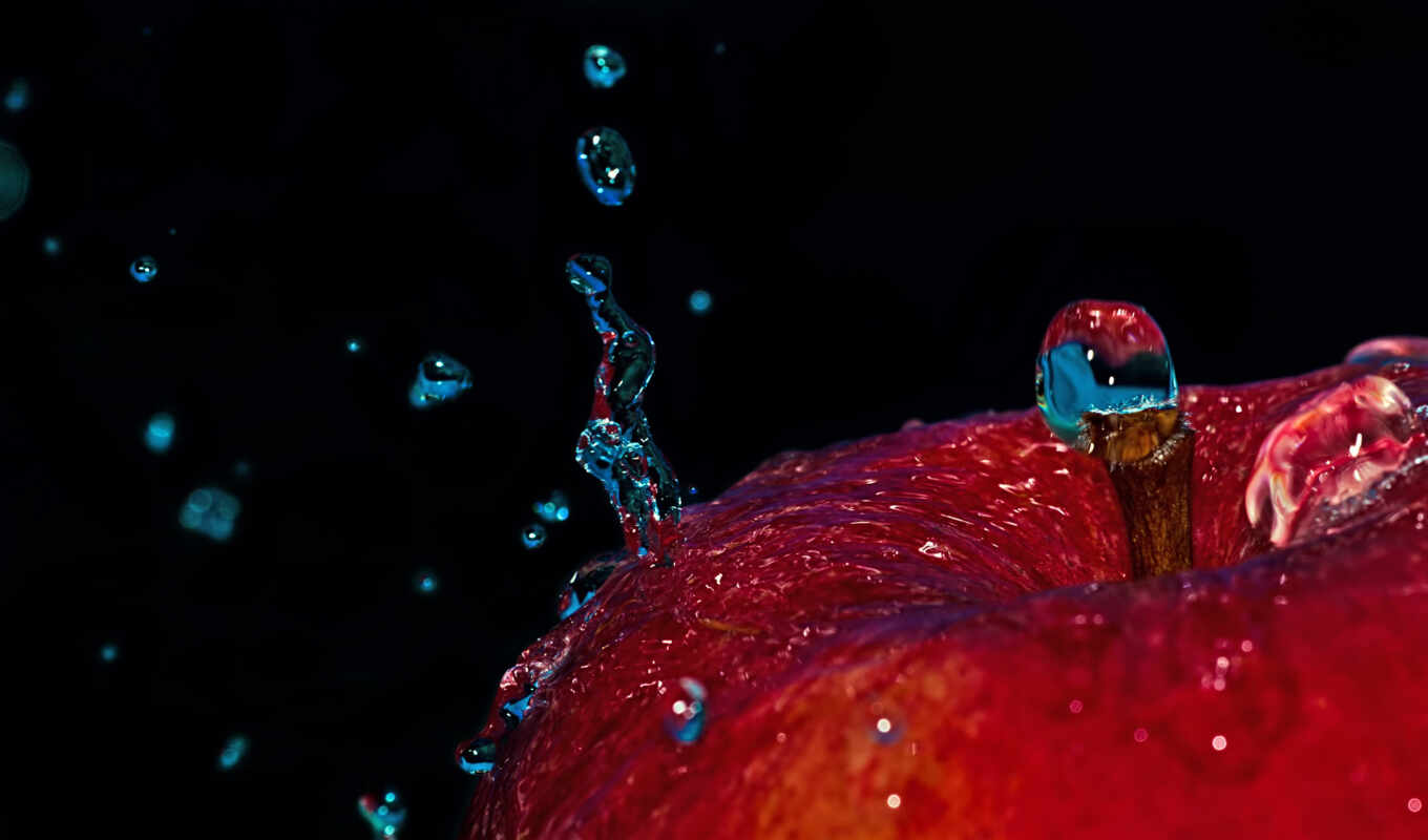 drop, apple, background, water, black, splash