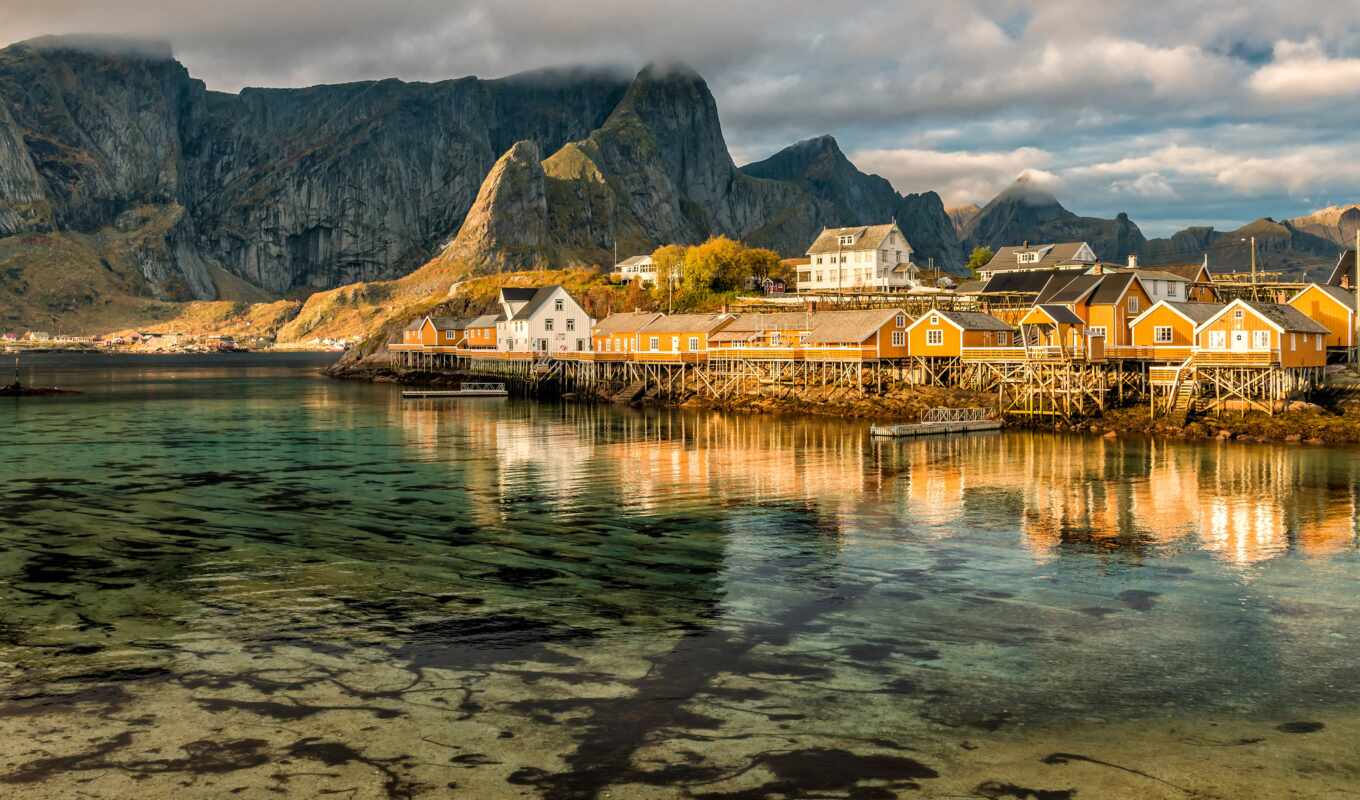 landscape, see, деревня, норвегия