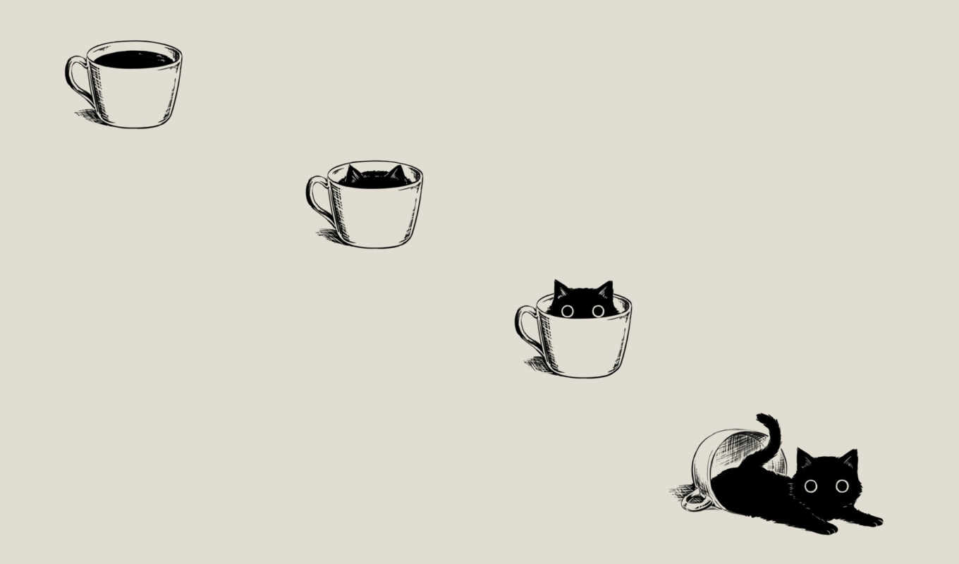 art, macbook, coffee, simple, кот, animal, cup, minimalist