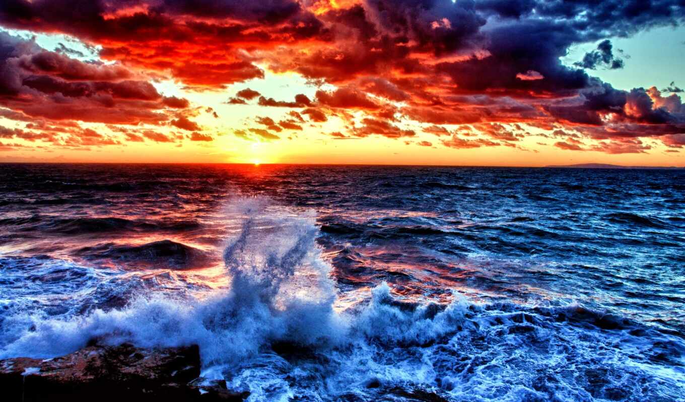 природа, закат, пляж, море, sunlight, ocean, animated, waves, peaceful