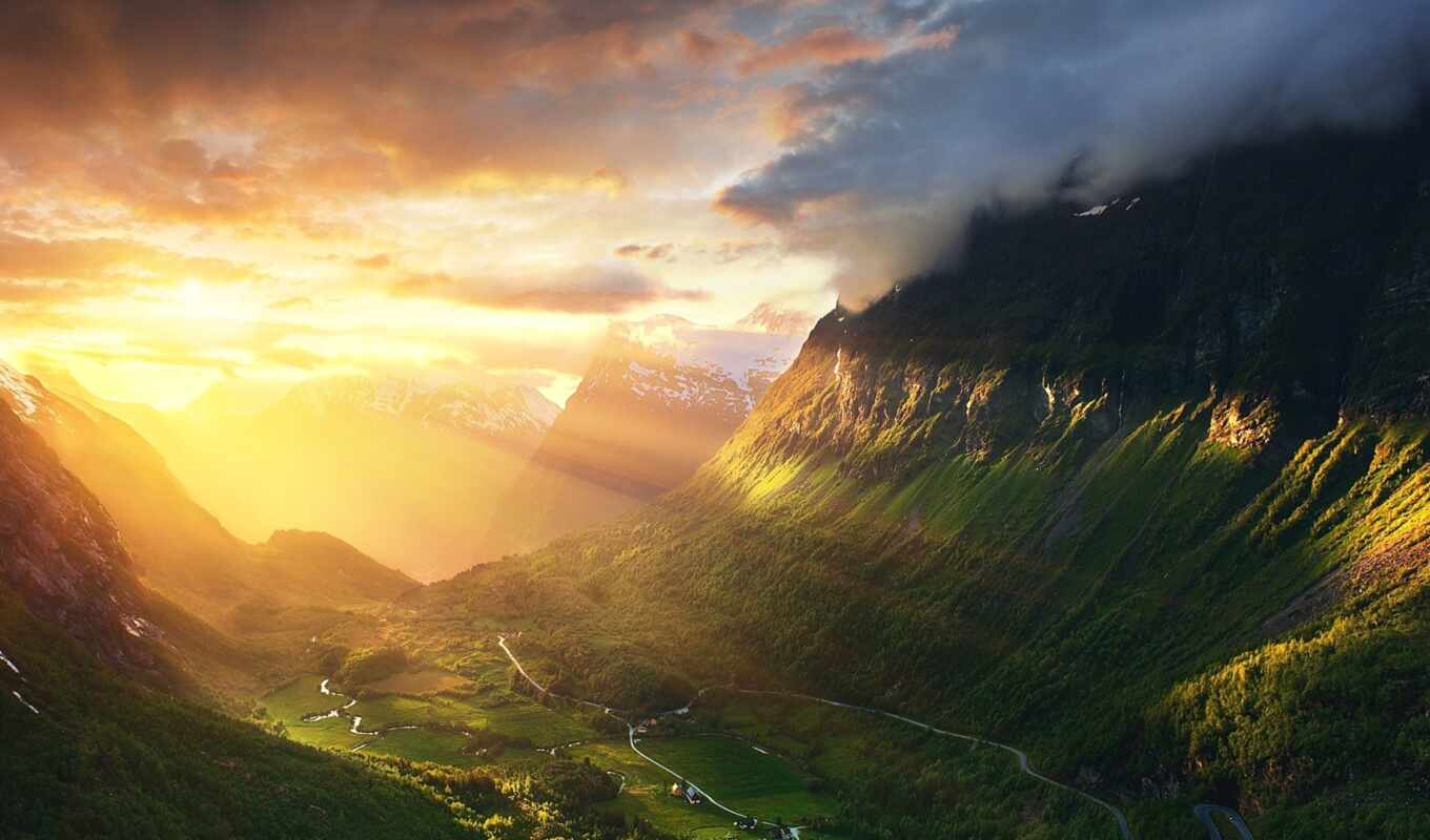 parede, гора, восход, норвегия, papéis, долина, fjord, norwegian, geirangerfjord