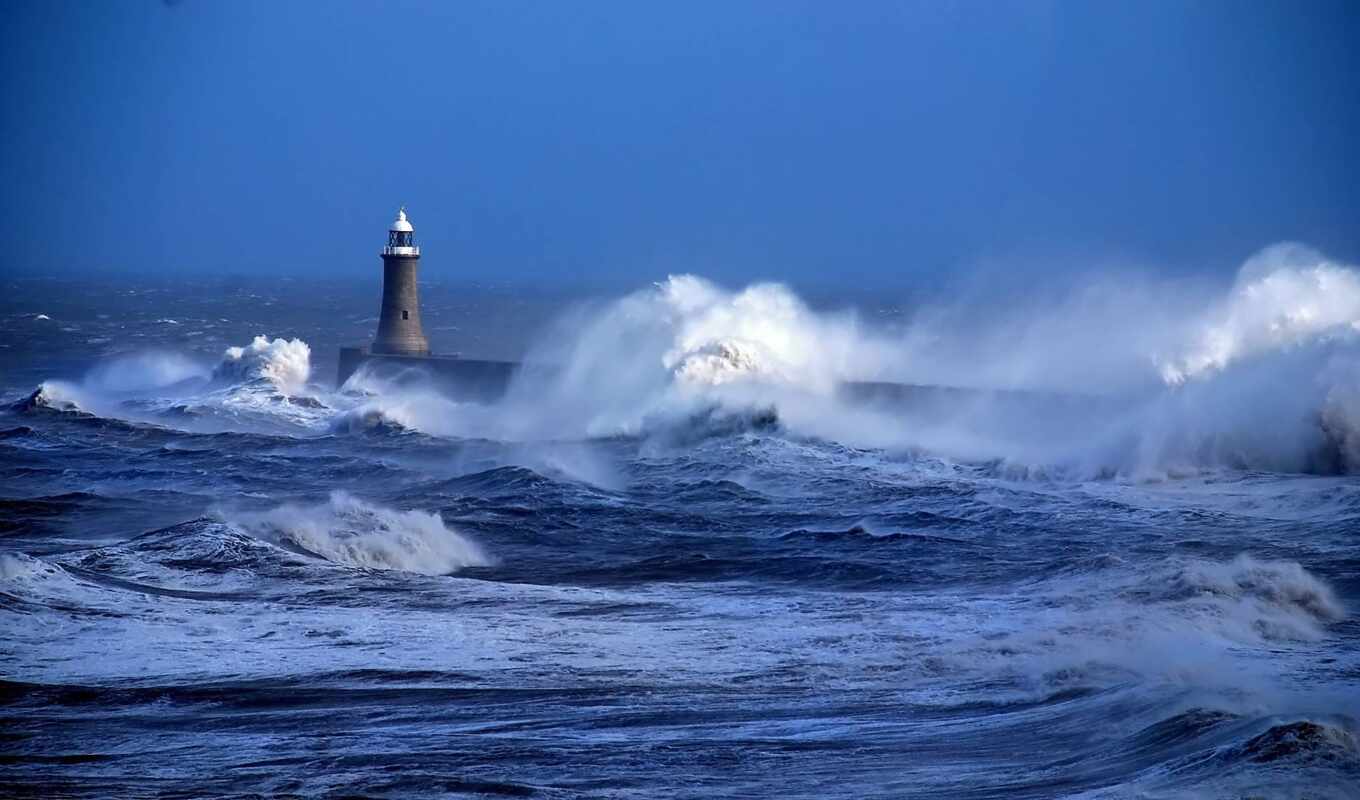 море, lighthouse, волна