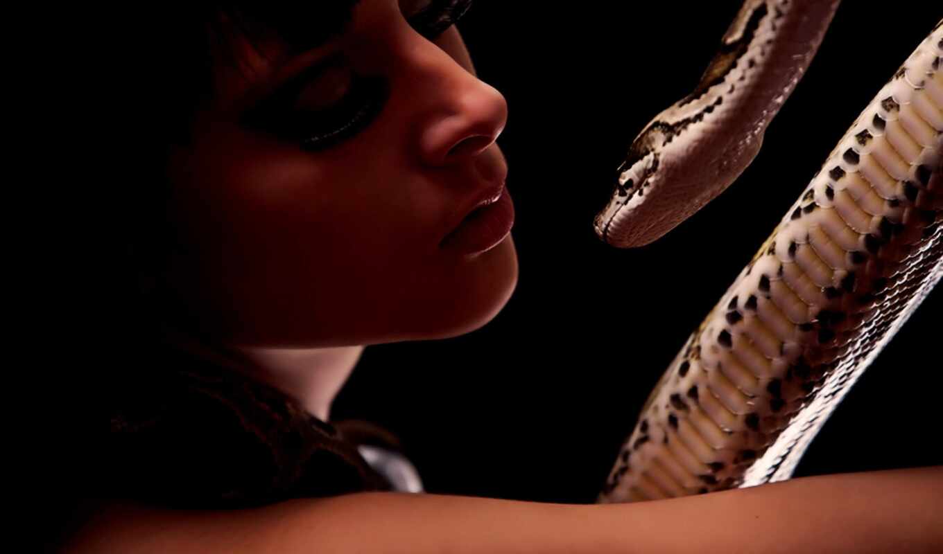 girl, with, show, snake, snakes