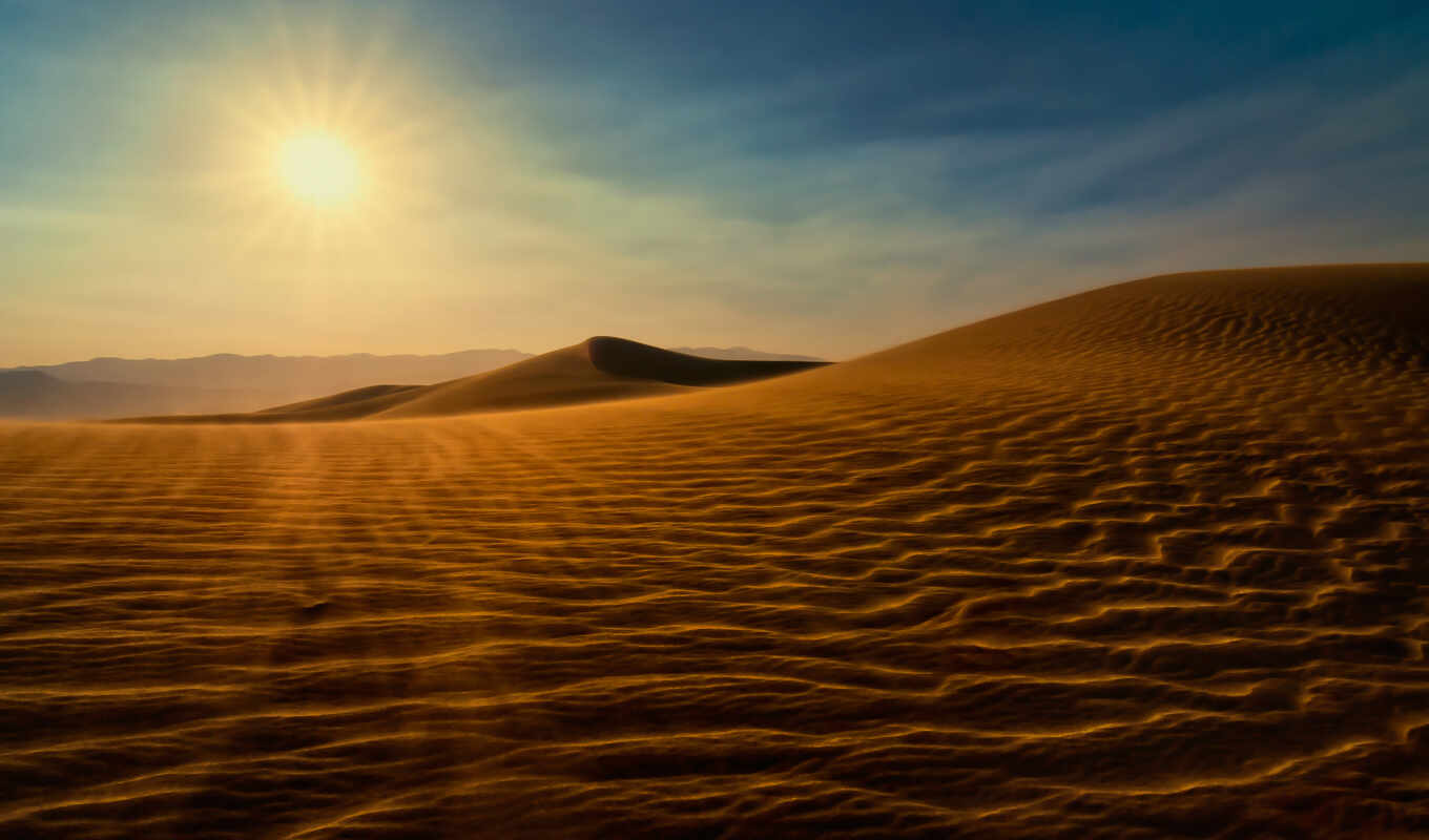 сол, del, desierto, dunas