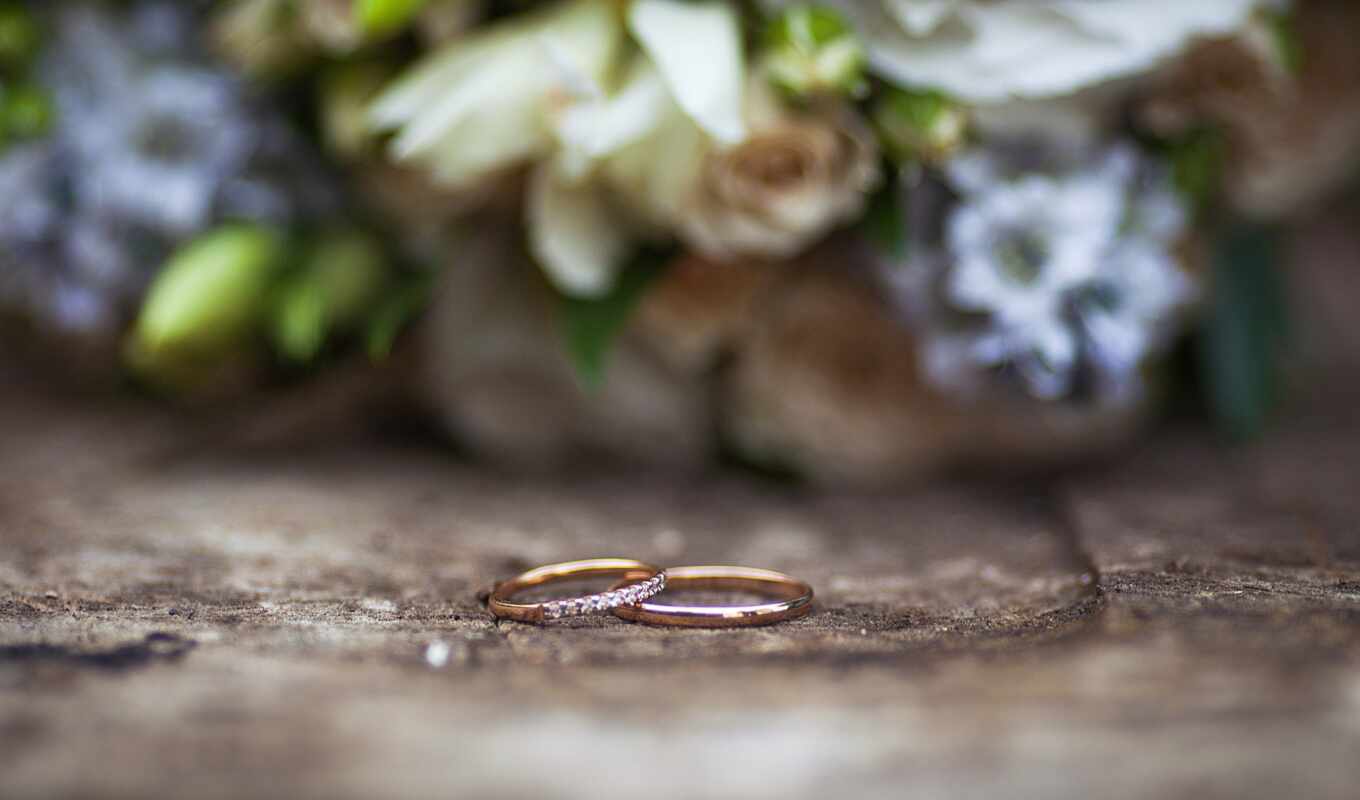 macro, rings, bouquet, wedding, engagement rings