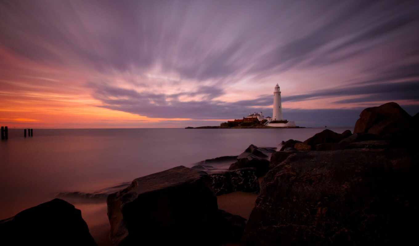 stone, sunset, sea, lighthouse, island, uk, coast, ibeacon, homeoboi