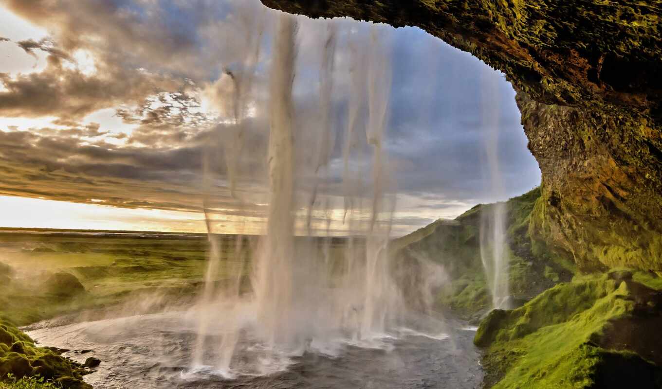 водопад, пещера
