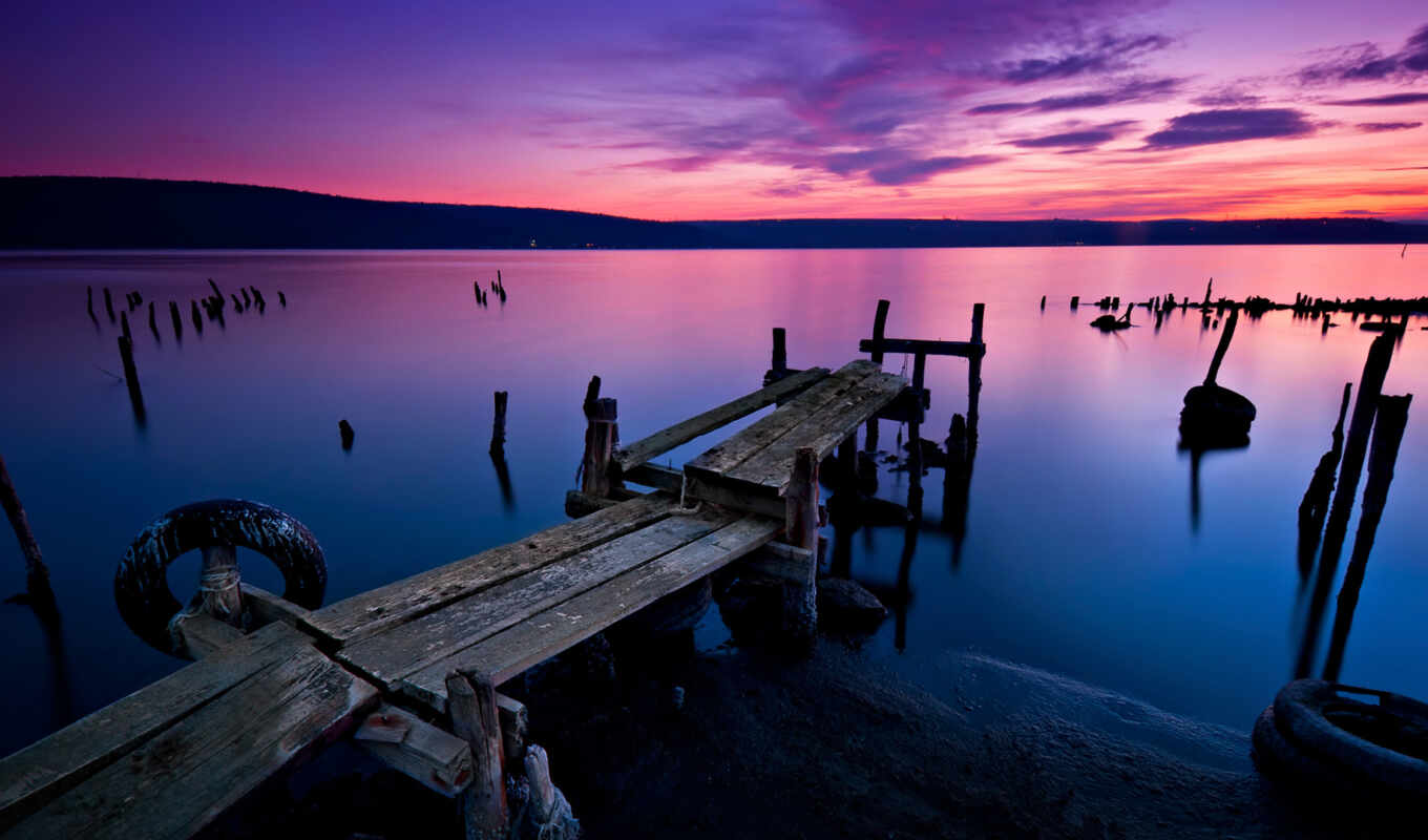 sunset, water, pier, beautiful