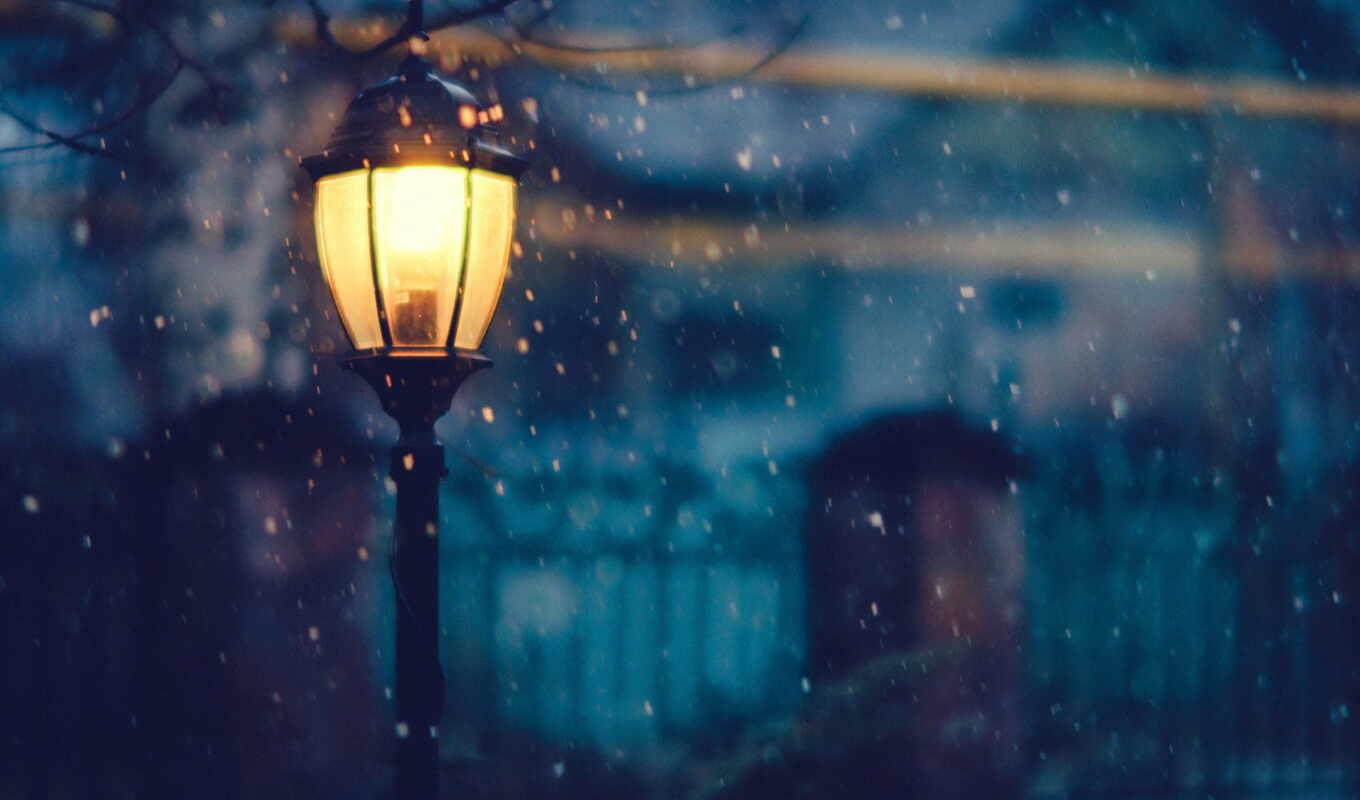 desktop, winter, night, snow, background image, lichter