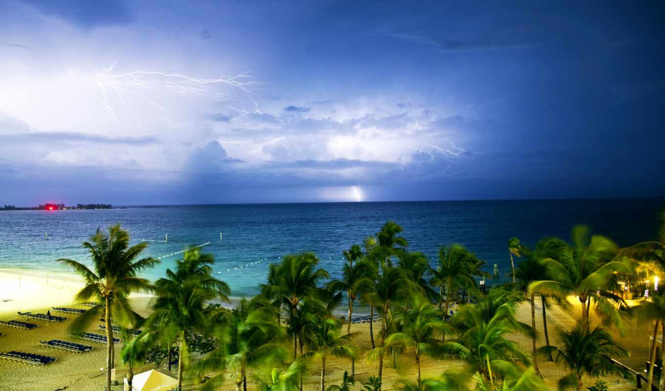 пальмы, побережье, del, cielo, paisaje, pintura, bahamas, zona, интертропик