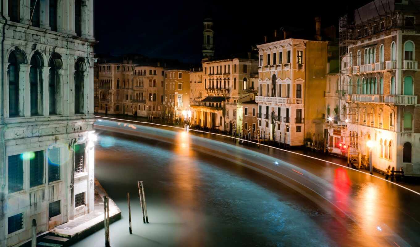 background, city, channel, night, water, canal, fire, italian, grand, italy, Venice