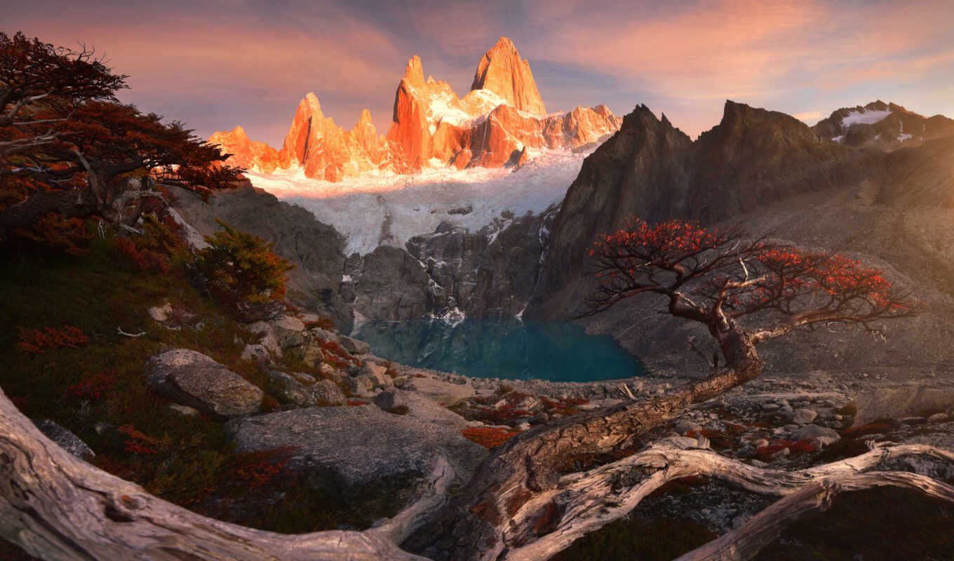 гора, patagonia, autunno, montagna