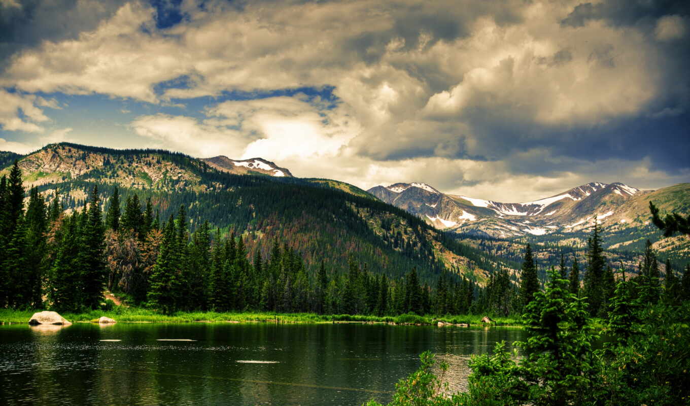 lake, nature, sky, landscape, free, trees, unknown, cloud, mountains