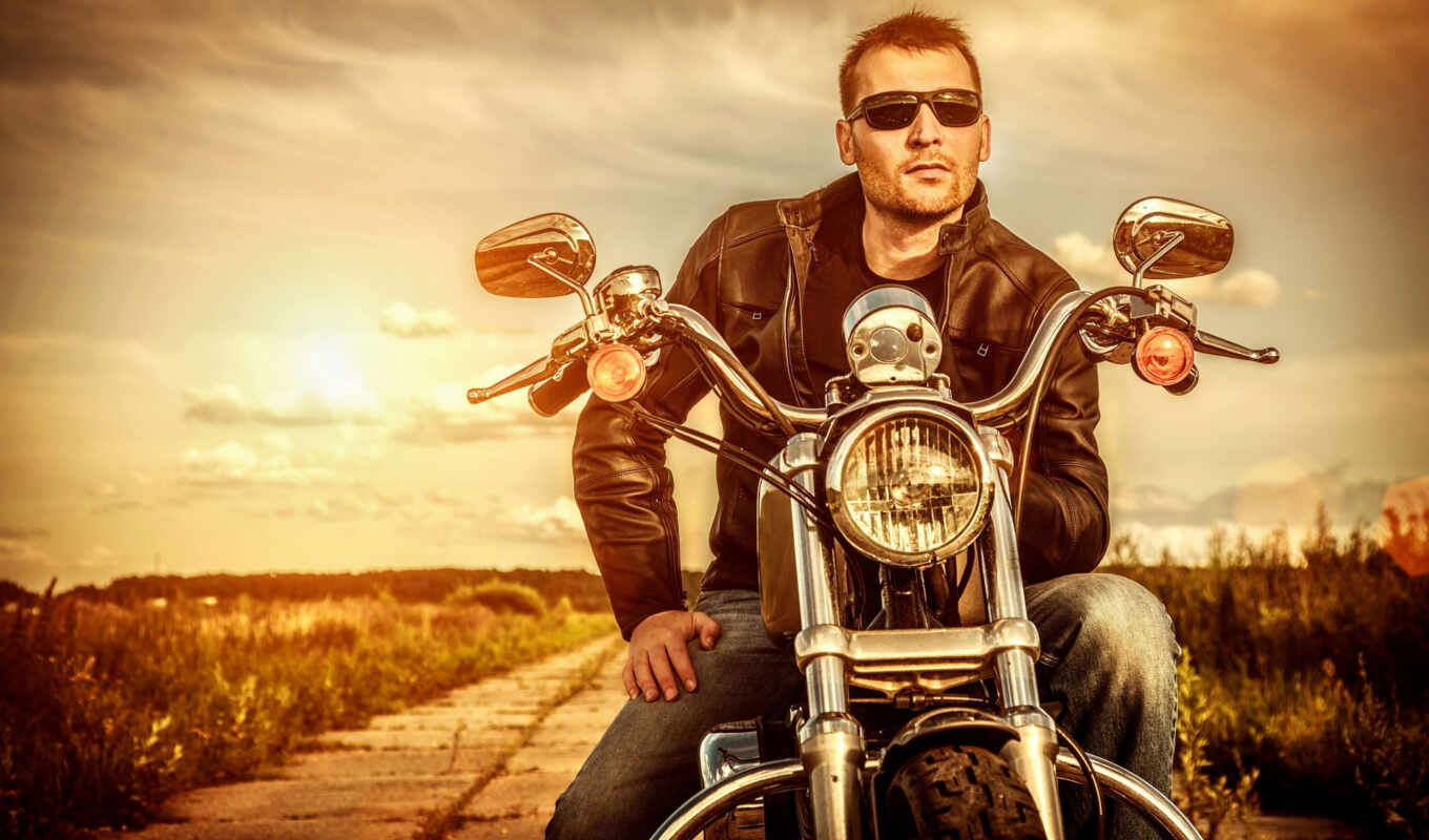 мотоцикл, парень, очки, мотоциклы, байкер, мотоцикле, define, кожаная, шлеме, одинокого