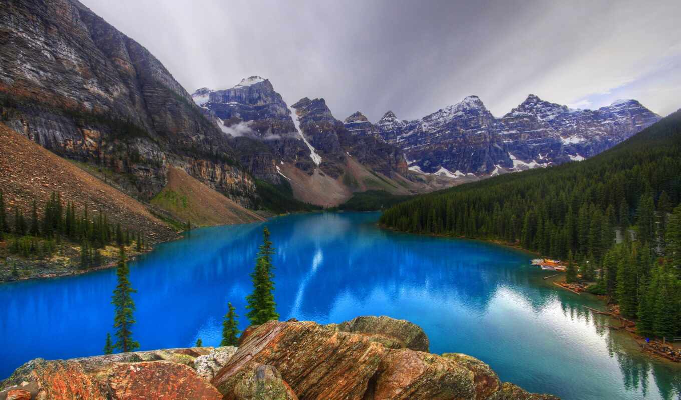 lake, nature, Canada, alberta, scenery, mountains, moraine, banff, parks, parcul