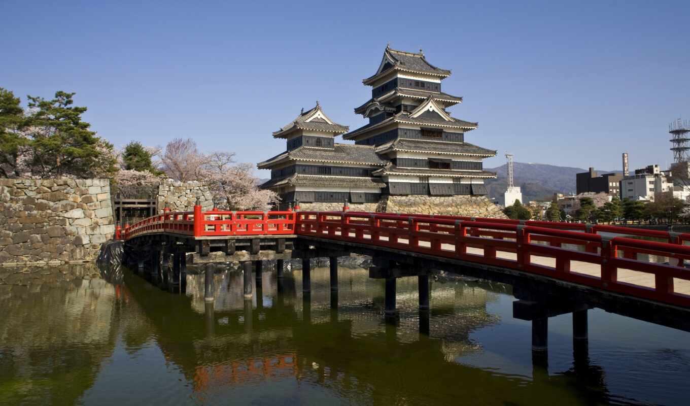 город, мост, castle, japanese, park, япония, public, domain, matsumoto, nagano