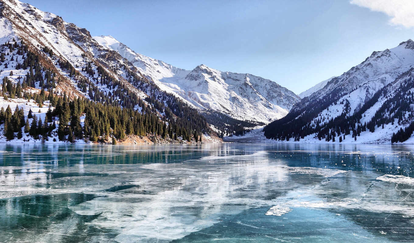 lake, ice, snow, winter, Almaty, winters, mountains, bao
