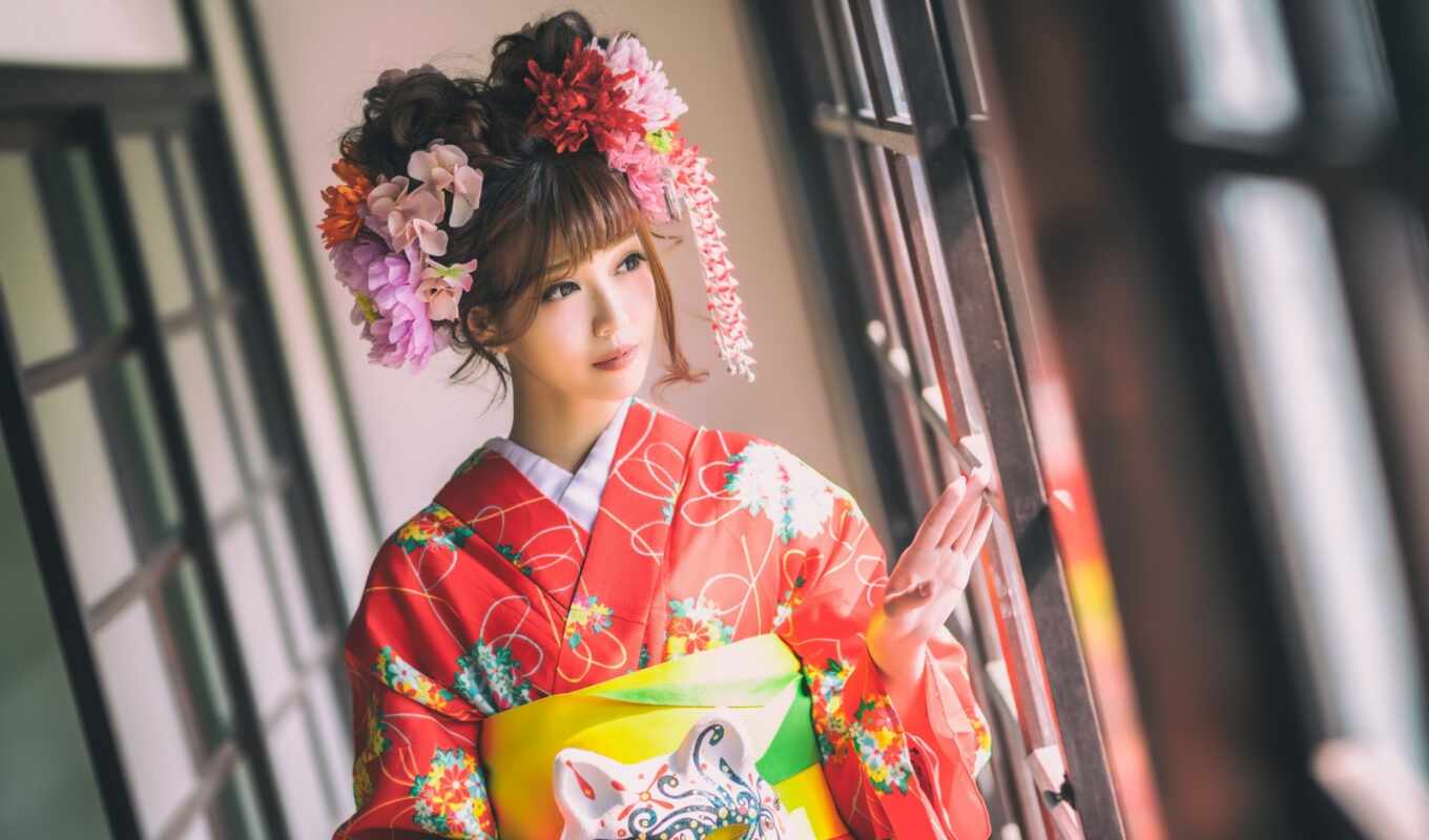 desktop, girl, background, style, eyes, kimono