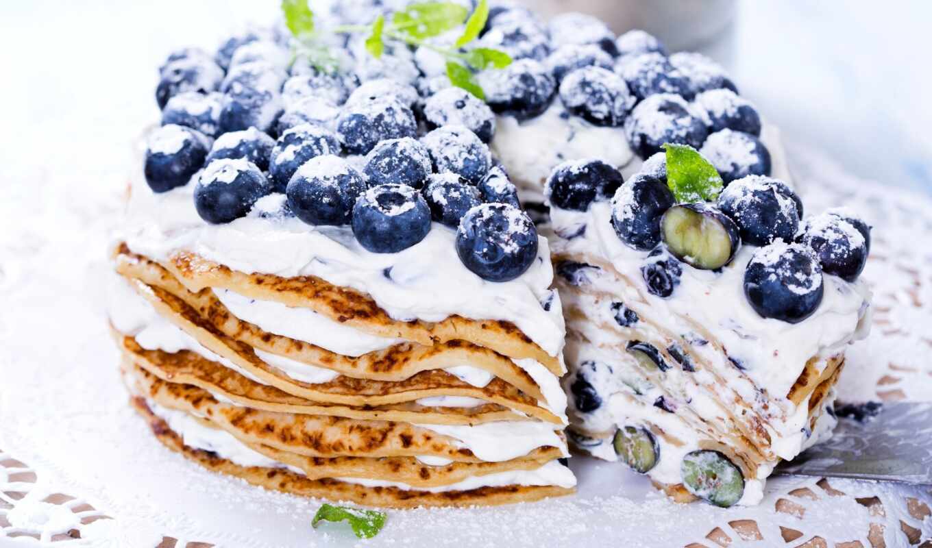 meal, dessert, cake, blueberries, pancake