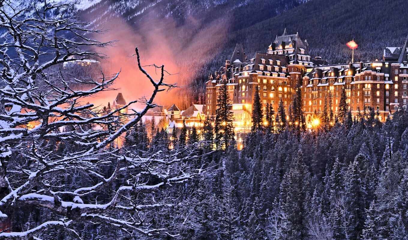 природа, снег, winter, города, castle, парки, канадский, flickr, горы, леса, зимой