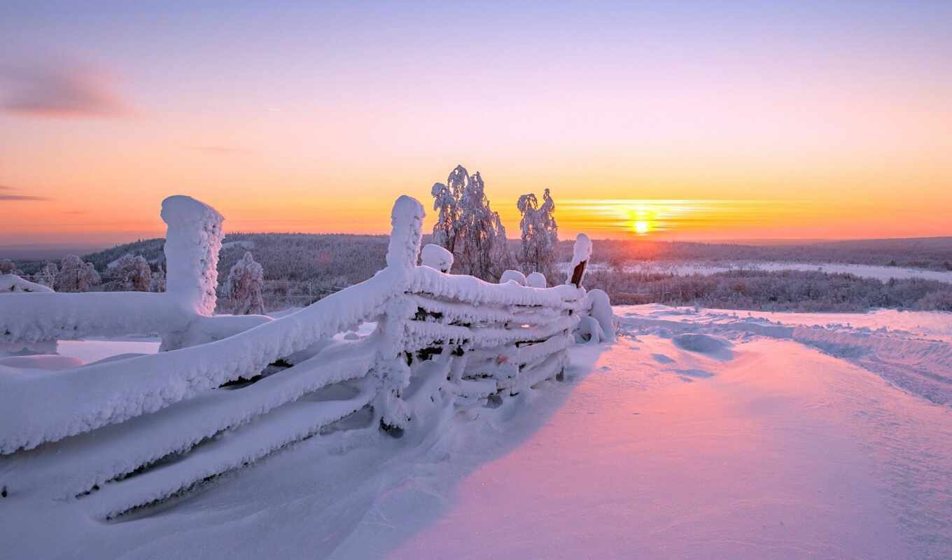 nature, background, sun, sunset, snow, winter, sunrise, snowy, fence, pxfuelpage