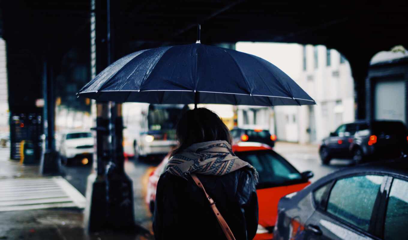 girl, rain, weather, night, moscow, Russia, back, umbrella, under, inform