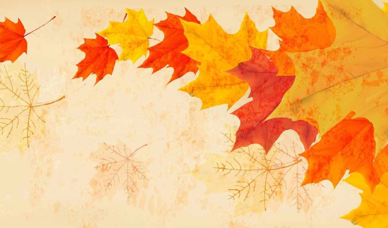 рисунок, листья, осень, ветер, листва, минимализм