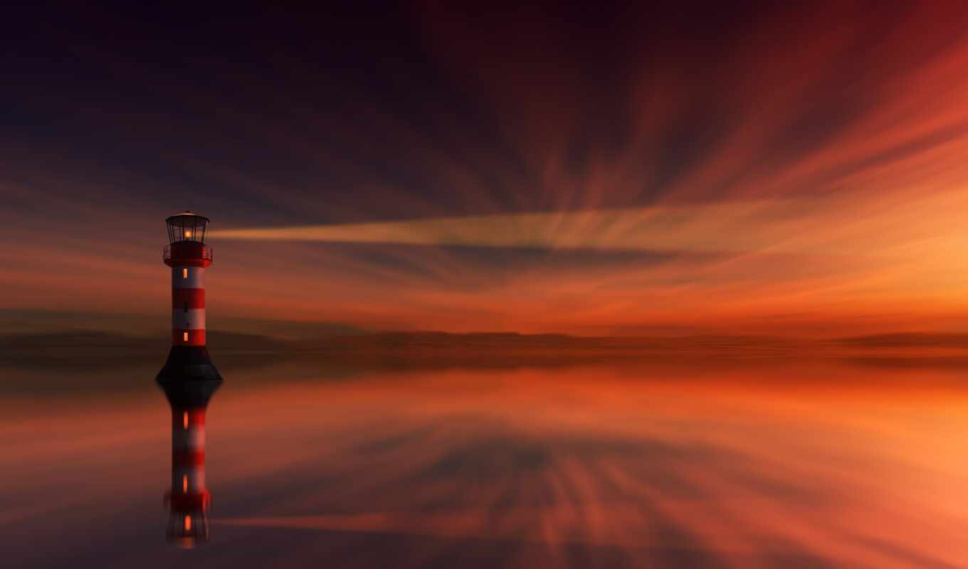 nature, sky, background, sunset, skyline, lighthouse