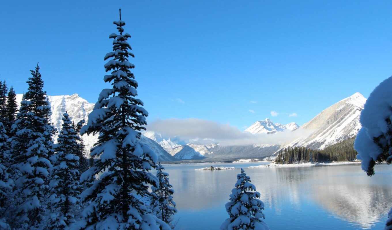 озеро, природа, снег, winter, гора