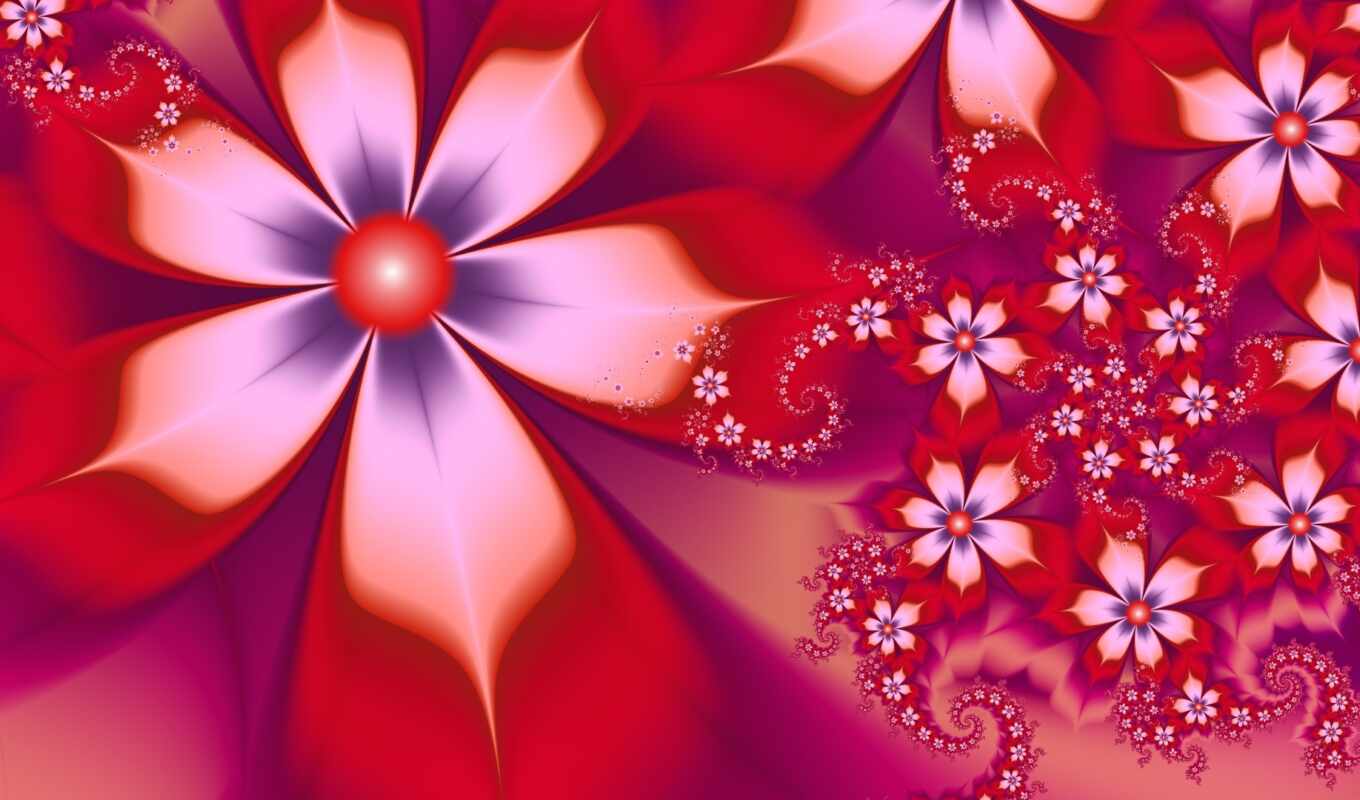 цветы, abstract, red, fractal, фрактальное