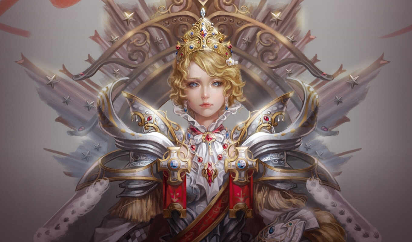 art, girl, armor, fantasy, crown, queen, helmet