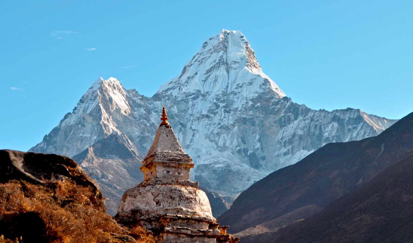 telephone, mobile, temple, himala, but, nepal, mountains, dablam