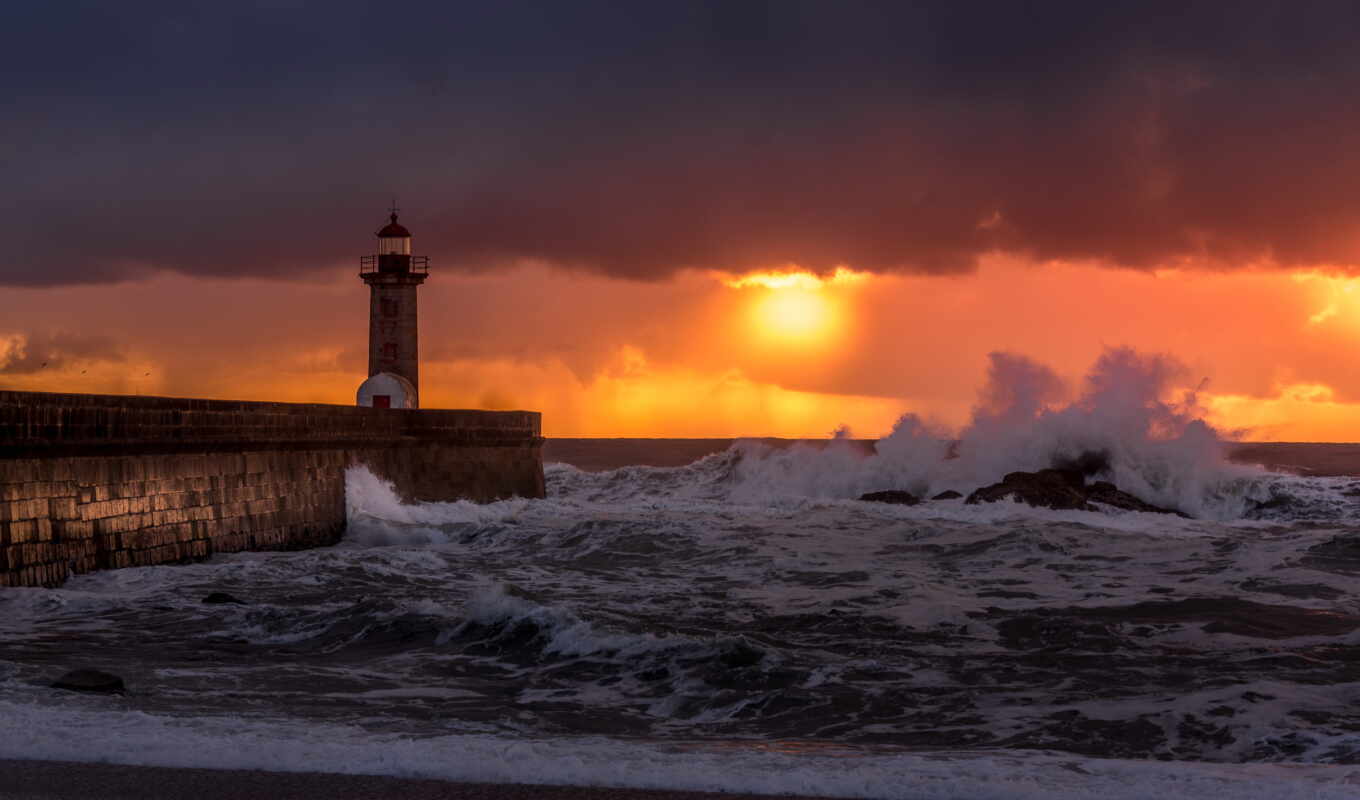 nature, sky, blue, the storm, moon, under, lighthouse, wave, yellow, id