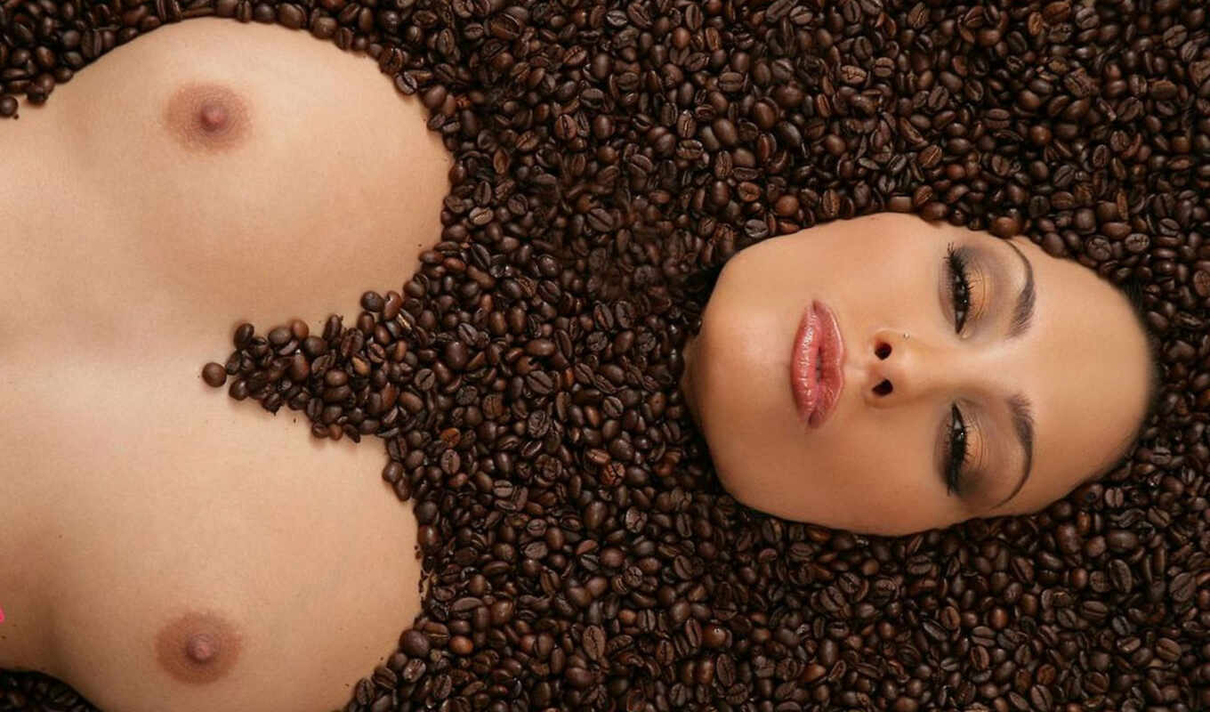девушка, кофе, грудь