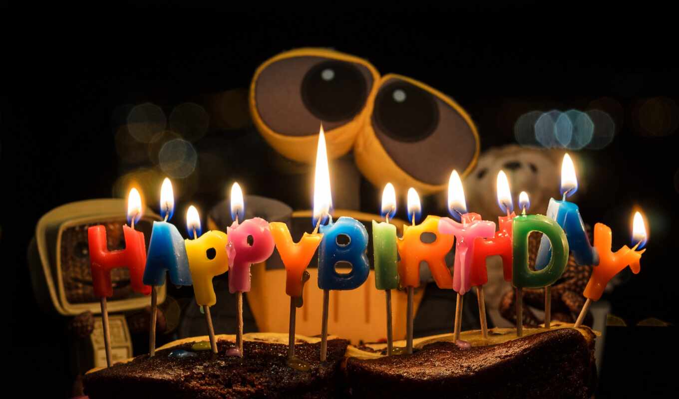 robot, стена, день, happy, валли, поздравление, пирог, birthday, рождения