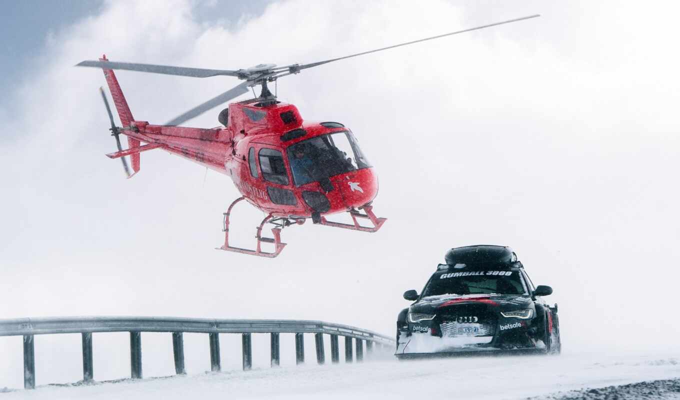 snow, car, race, helicopter