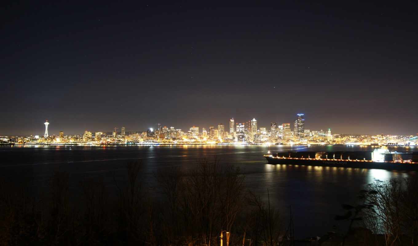 photo, view, city, night, works, skyline, takeoff, seattle