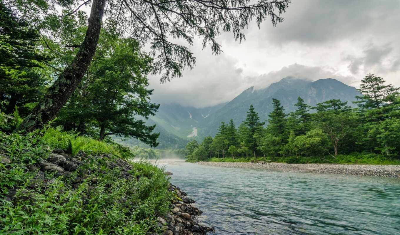 nature, beautiful, landscape, nature, river, mountains, the alps, Japan