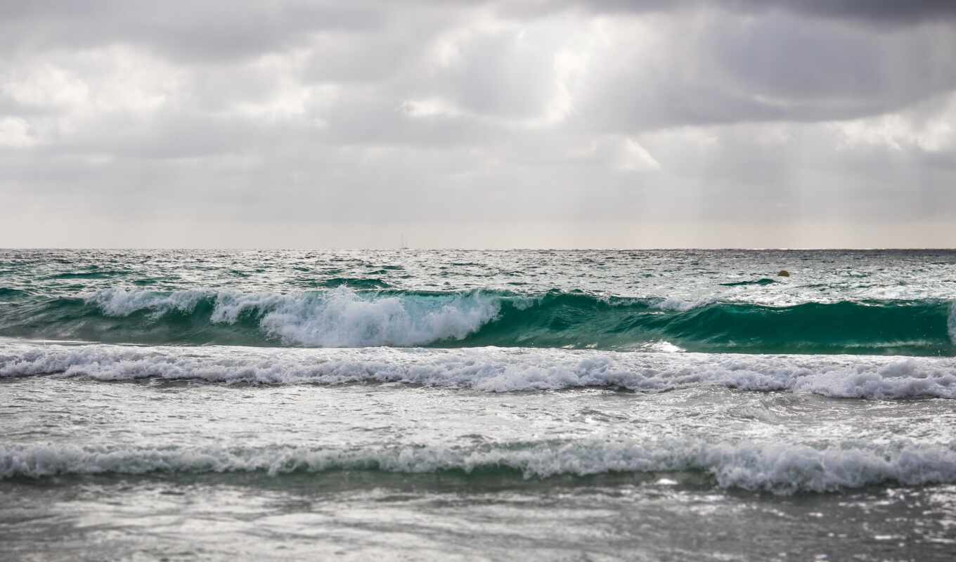 sea, surf, wave, cloudy, besplatnooboi
