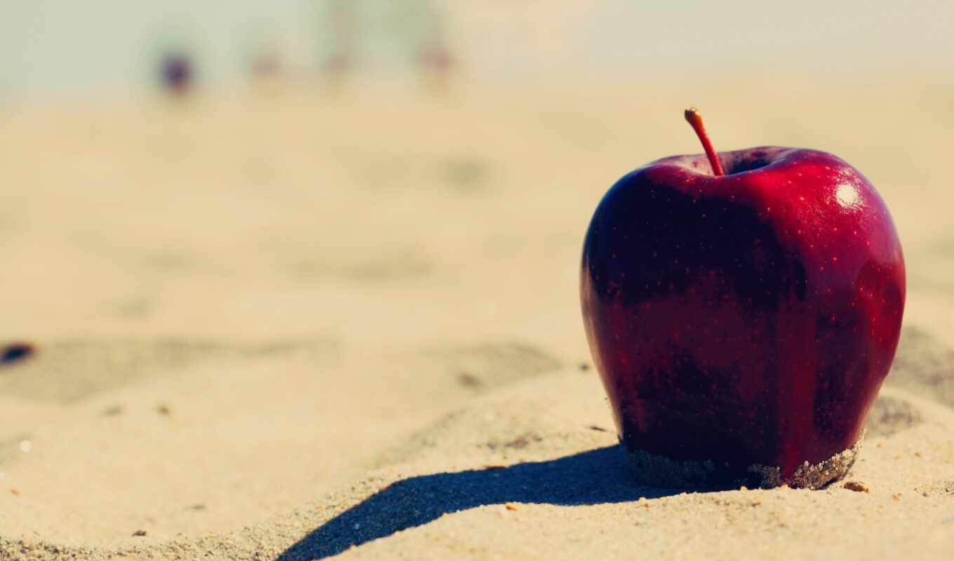 apple, red, пляж, песок, meal