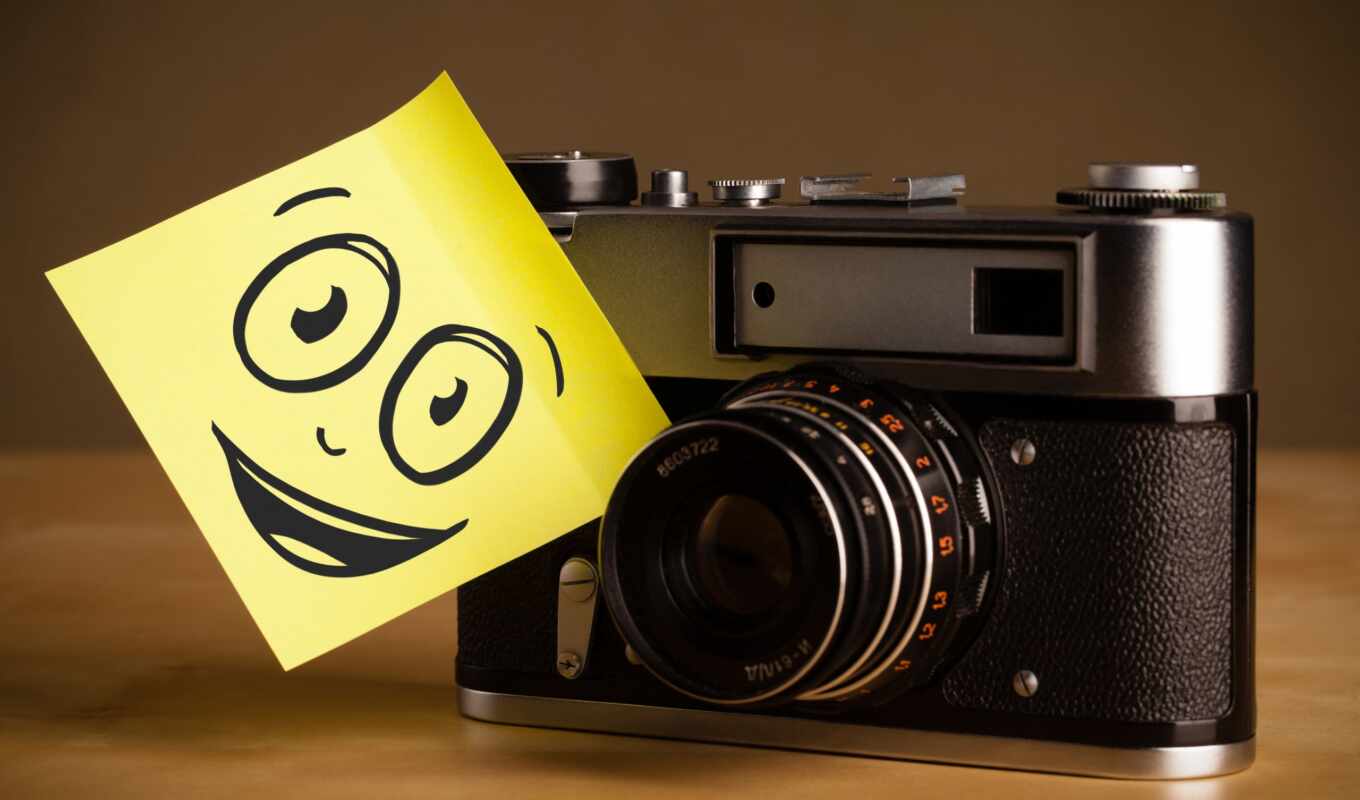 photo camera, retro, smile, note, positive, smile, stick